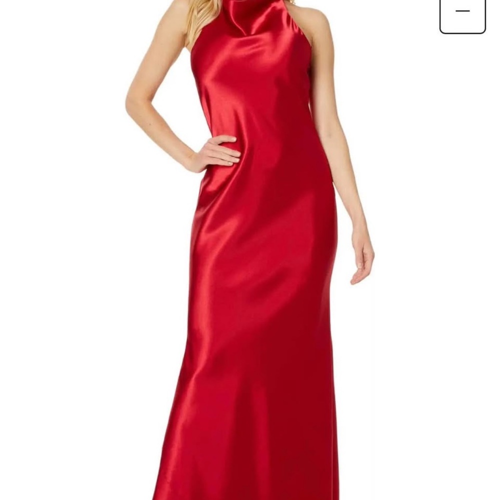 Betsy & Adam Red Halter Maxi Gown for Weddings